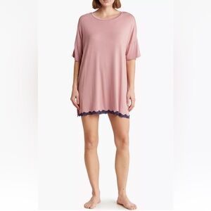 [honeydew] intimates lace trim short sleeve sleep shirt toasty mauve S